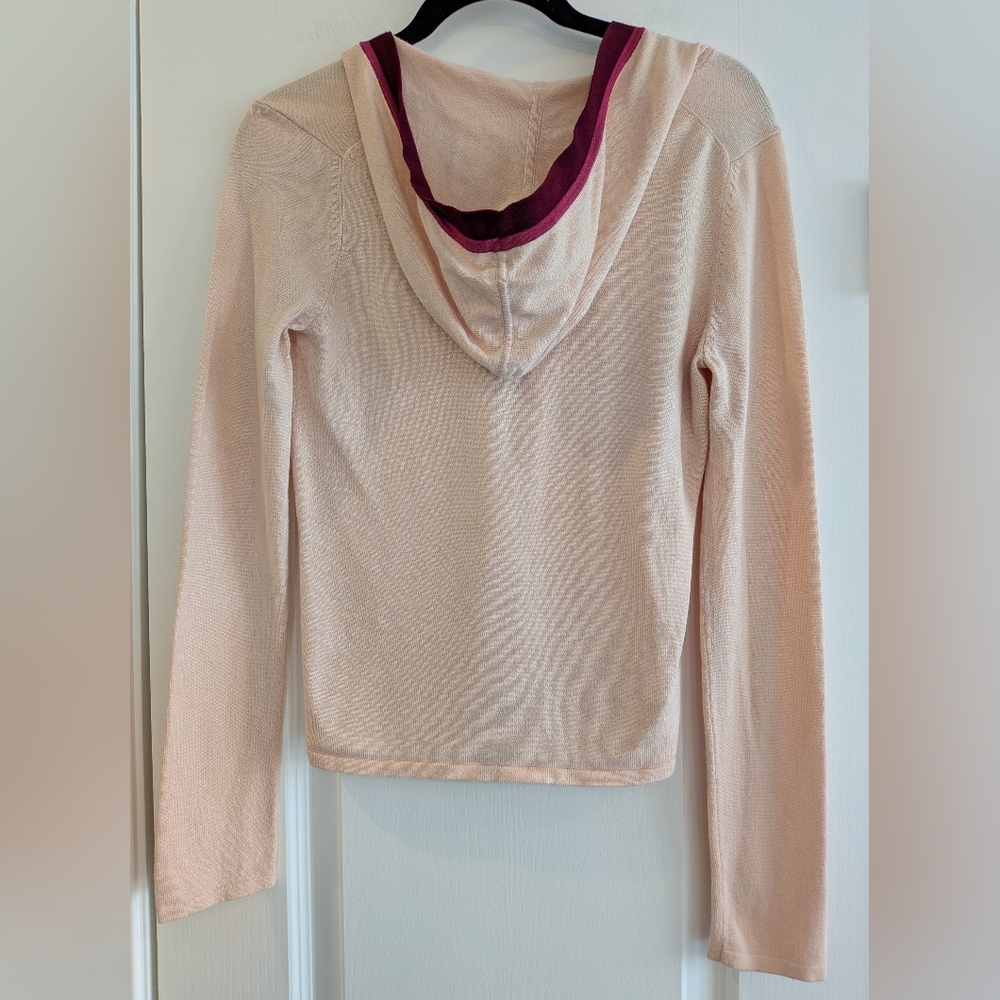 Anthropologie Moth Light Pink Contrast Stripes Hooded Button Up Cardigan Size S - Picture 8 of 13
